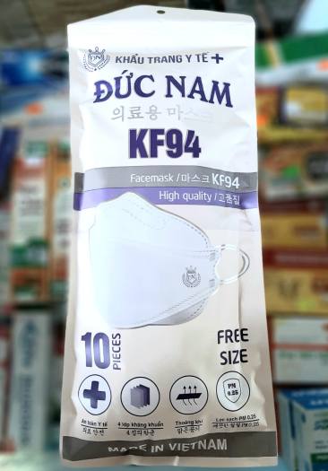 Khẩu trang y tế 4D Mask KF94 thương hiệu Đức Nam {túi 10 cái, màu xanh} - sản xuất theo công nghệ Hàn Quốc, 4 lớp kháng khuẩn, kháng bụi mịn, đẹp, mềm, dày dặn, tái sử dụng được nhiều lần - QT Thu Lan TL01b