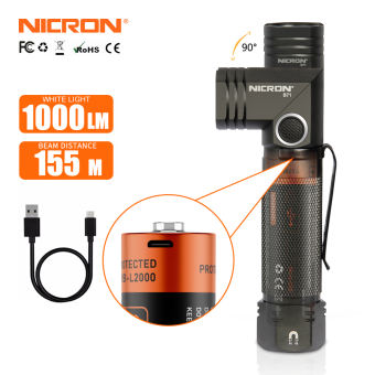 NICRON Đèn Pin LED B71/N9, kẹp Xoay 90 Độ Nhiên Liệu Kép Không Cần Cầm Tay Đèn Pin Chùm Dài 1000 M/18650 M 155 Lumen Chống Nước IP67/IP65 Sạc Lại Được 200 Lumens Đèn Pin LED Chiếu Sáng Trọng Lượng Nhẹ Cầm Tay Ngoài Trời B71