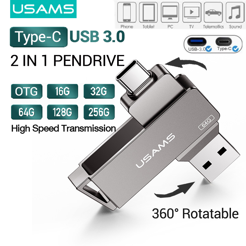 USAMS USB3.0 Flash Drives USB3.0  Pendrive 128GB  X 3 IN 1 Pen Drive Type c High Speed Pendrive USB Key 16G 32GB 64GB 128GB 256G USB Flash Driver USB 256gb chính hãng