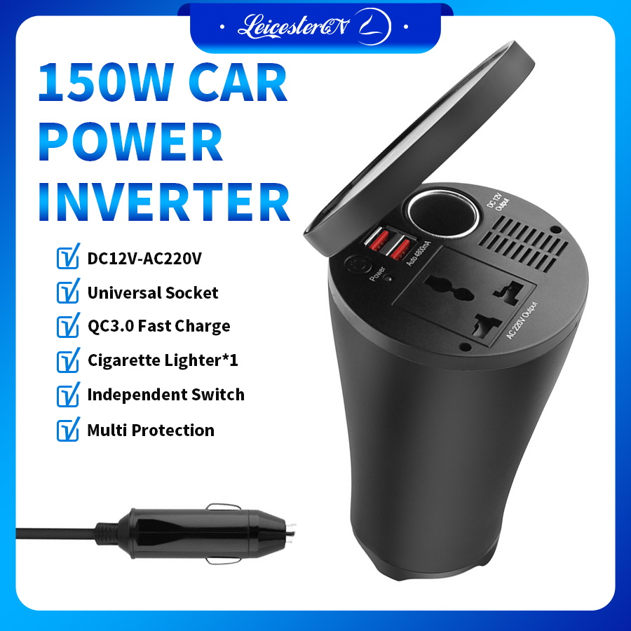 Bộ Đổi Nguồn Xe LST DC 12V Sang AC 220V Bộ Chuyển Đổi Xe 150W Chính Hãng 1 Ổ Cắm AC 2 Cổng Chuyển Đổi USB, Biến Tần DC Sang AC Với Màn Hình Kỹ Thuật Số