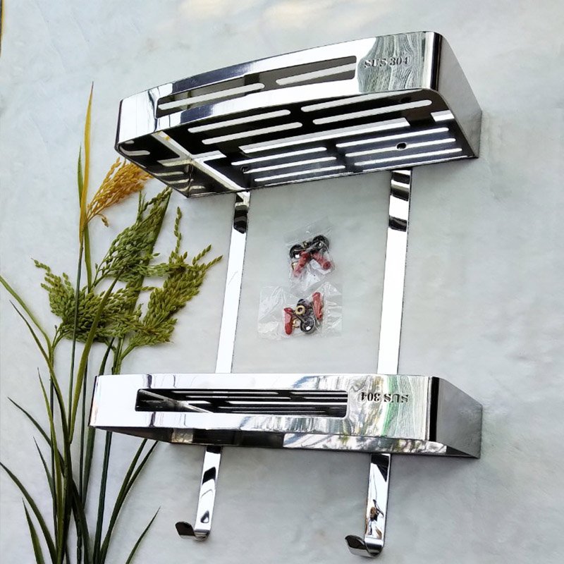 Kệ vuông nhà tắm Inox 304 dày sáng bóng cao cấp - Kệ đôi 2 tầng
