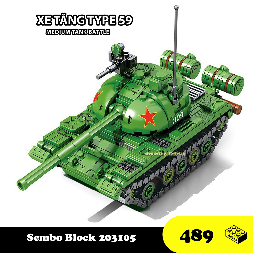 Đồ chơi Lắp ráp Xe tăng hạng trung Type 59, Sembo Block 203105 Mideum Tank