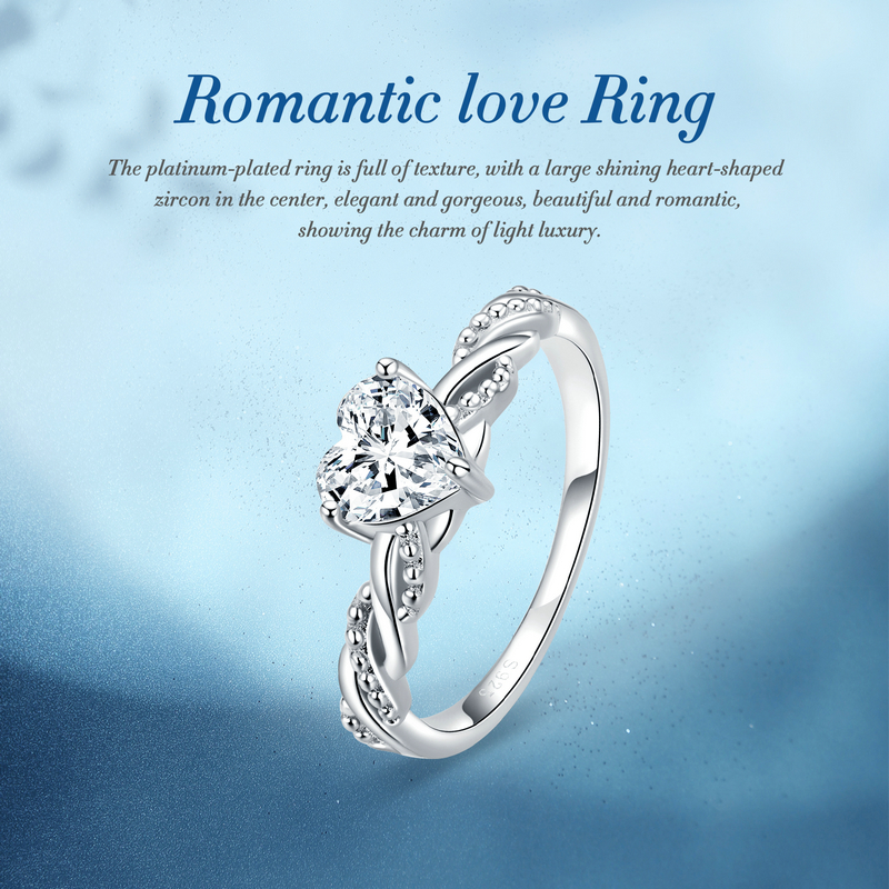 Bamoer nhẫn tình yêu lãng mạn bằng bạc sterling 925 cho nữ trang sức tinh xảo nhẫn đá trái tim lấp lánh cho cô gái quà tặng cô dâu đám cưới bsr259