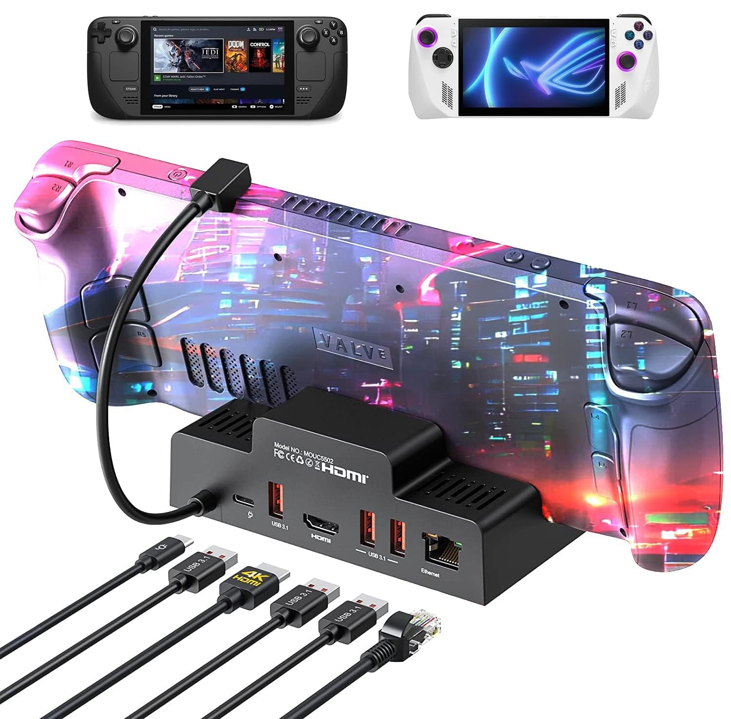 3-in-1 65W GaN Gaming Charger Dock With 4K@60 USB2.0 Ports for Steam Deck ROG  Ally Support ROG Ally 30W Turbo Mode – Miraboxbuy