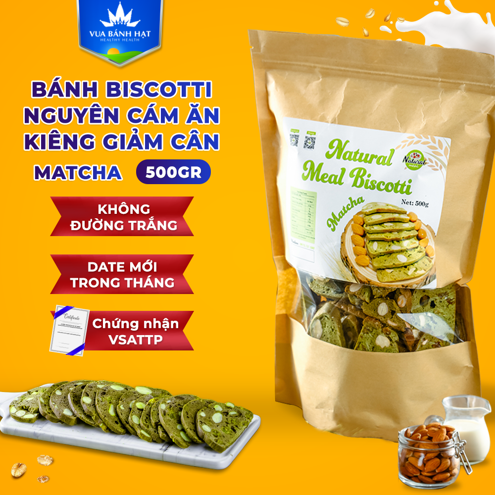 Bánh Biscotti Nguyên Cám Ăn Kiêng Không Đường Vị Matcha cực ngon giòn giòn - date mới - Vua Bánh Hạt