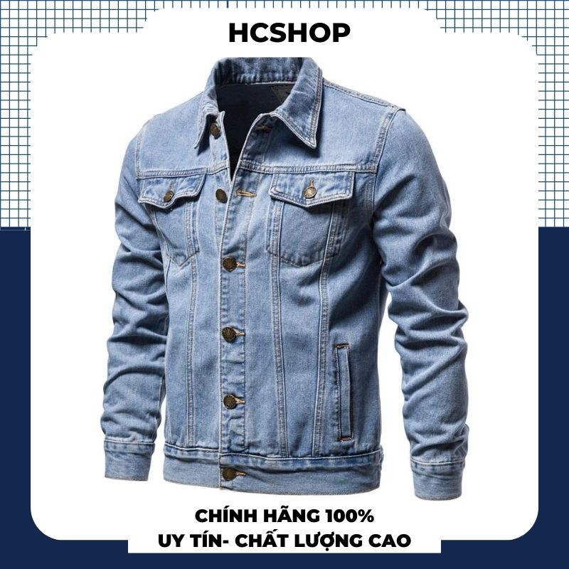 Áo khoác jean nam cao cấp 2024 áo jean body nam màu xanh