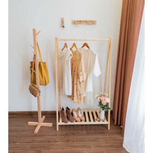 Kệ treo quần áo chữ A 2 tầng gỗ thông cao cấp cao 150cm chống mối mọt l Kệ gỗ treo quần áo chữ a 2 tầng