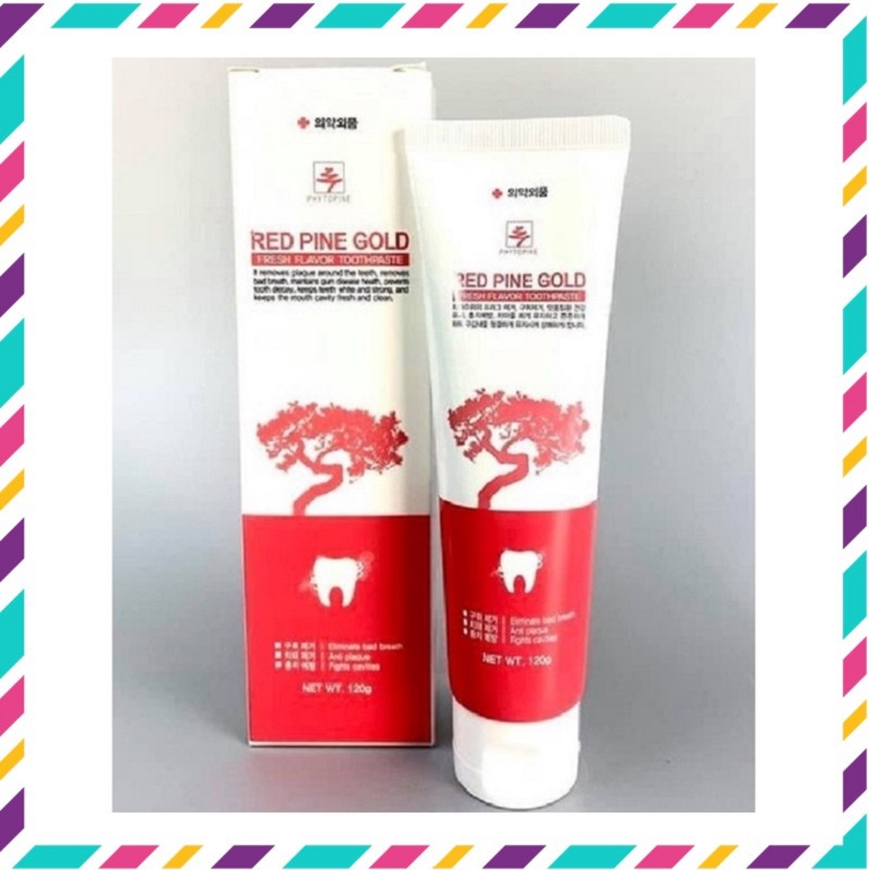 Kem đánh răng tinh dầu thông đỏ red pine gold fresh flavor toothpaste hàn quốc, tuýp 120g