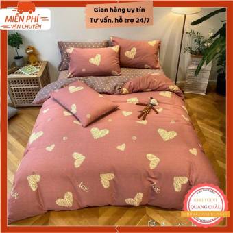 Bộ Chăn Ga Gối 🎁FREESHIP🎁 Sét Chăn Ga Gối Nệm Cotton 3D Mềm Mịn Bộ Chăn Tim Hồng Hàng Cao Cấp (sét 4 món)