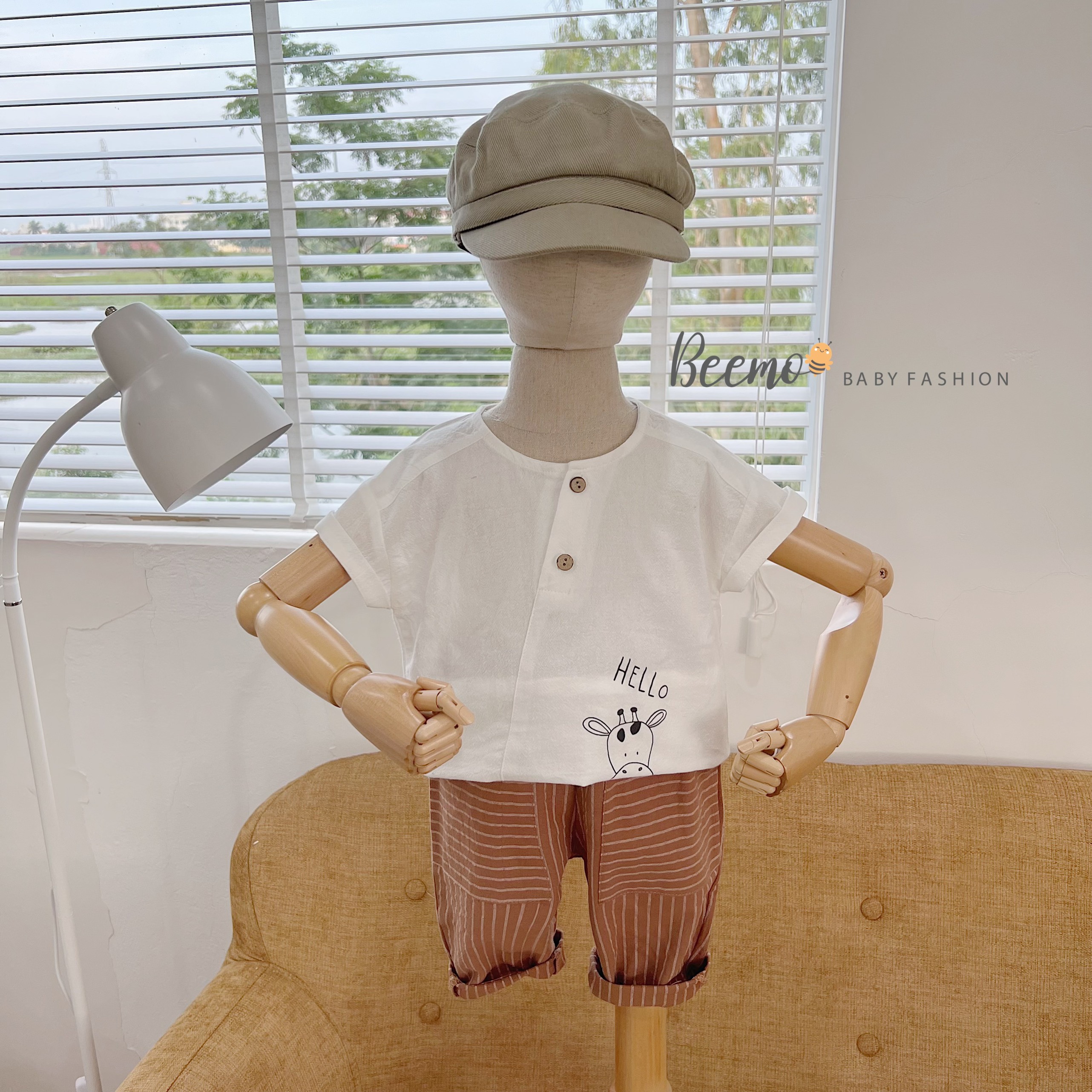 9-27kg bộ set quần áo beemo quần kẻ áo thô in hình hươu mặc hè 2 màu cho bé trai,bé gái từ 1,2,3,4,5,6,7 tuổi 21b067