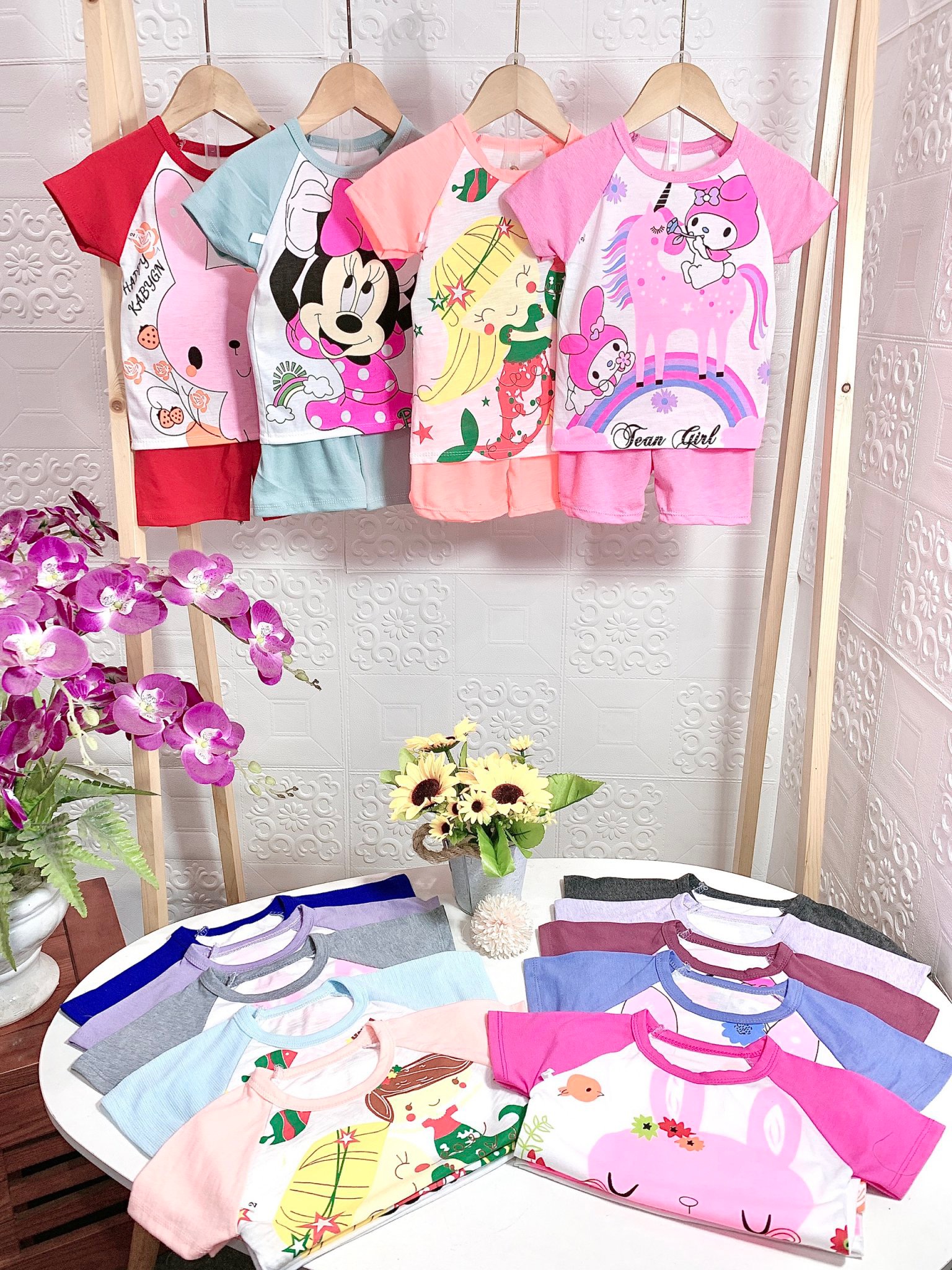 [combo 5 bộ] Bộ hè mát cho bé Gái, bộ cotton phối màu in hình ngộ nghĩnh cho bé từ 1-5 tuổi