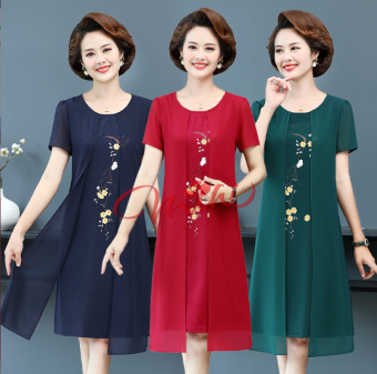 Đầm trung niên nữ đẹp dự tiệc sang trọng V38 dáng suông - Váy dạ hội cao cấp chất voan, shop quần áo kiểu thời trang cho mẹ, cho bà, cho người lớn tuổi, trung tuổi U40 U50 U60 U70 mặc mùa hè, mùa thu giá rẻ Bigsize, cỡ lớn