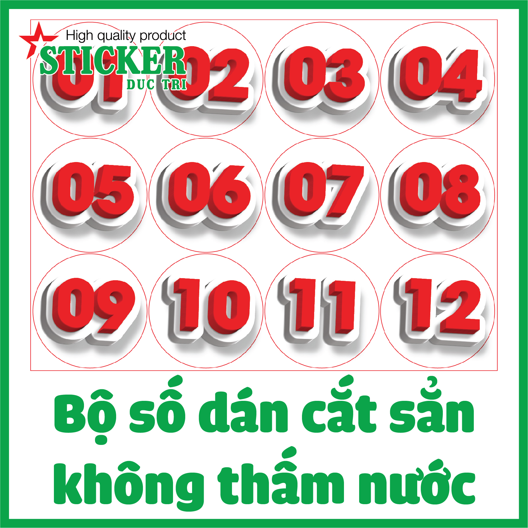 Sticker Bộ số từ 01 đến 120 dán số thứ tự dành cho Nhà Hàng Quán Cà Phê Quán Nhậu Quán Ăn Quán Nước... Decal nhựa không thấm nước