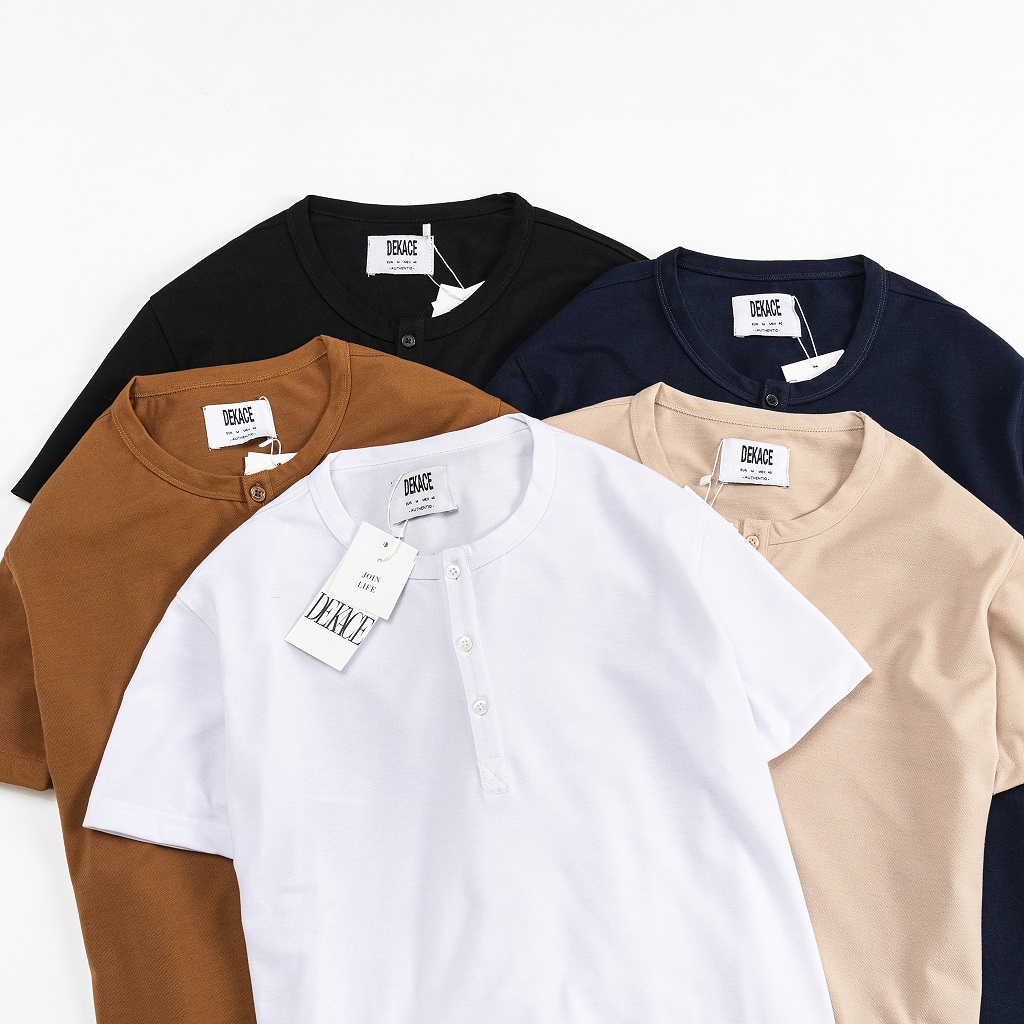 Áo thun henley tay ngắn - áo phông cổ henley vải cotton cá sấu dày dặn co giãn