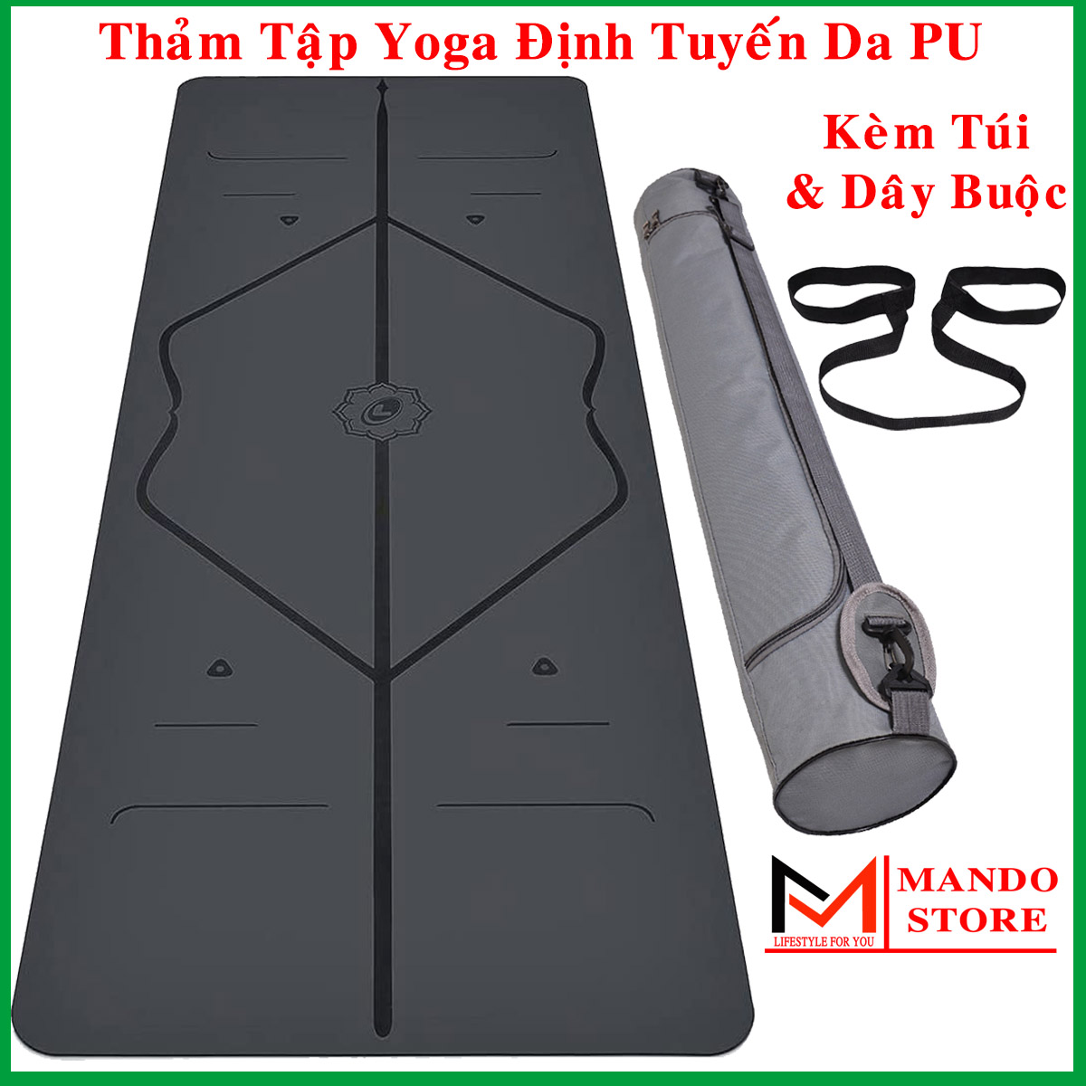 Thảm Tập Yoga Định Tuyến Da PU + Kèm Túi Đựng Cao Cấp và Dây Buộc, Thảm Yoga, Thảm Tập Gym Định Tuyến Da PU Amalife
