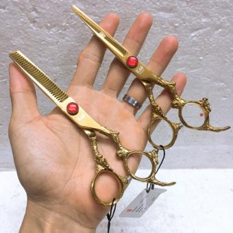 Bộ 2 Kéo Cắt Tỉa Tóc Cao Cấp Nhật Bản Kèm Bao Kéo Da Cao Cấp VÀ 2 Lược Cắt Tóc Tony & Guy KASHO-VQ2 (Ảnh Chụp Iphone) - Kéo Tỉa + Ví Đựng