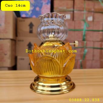Đèn thờ đốt dầu lưu ly cát tường cao 14cm mẫu đẹp