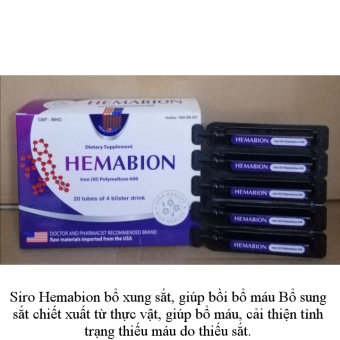 Siro Hemabion bổ xung sắt, giúp bồi bổ máu Bổ sung sắt chiết xuất từ thực vật, giúp bổ máu, cải thiện tình trạng thiếu máu do thiếu sắt.