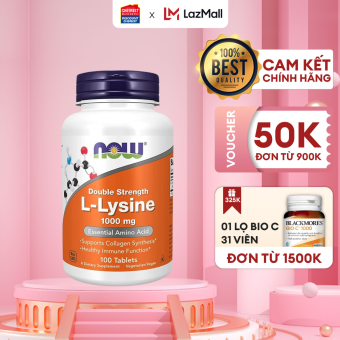 Viên uống hỗ trợ miễn dịch, tăng sinh collagen Now L-Lysine 1000mg 100 viên
