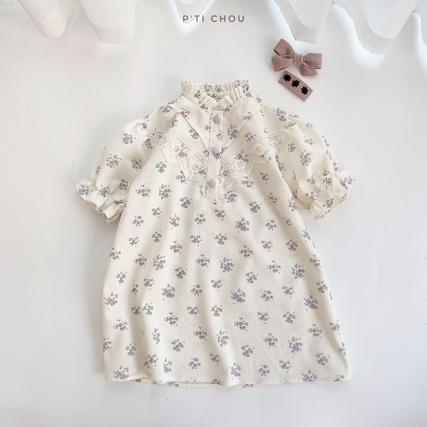 Váy hoa tím cổ bèo fleur