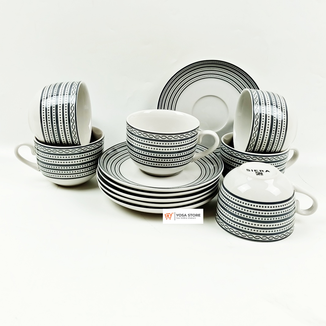 Cangkir Set Keramik Teh Kopi Kedaung Home Motif SPARKLE GREY 12 Pc