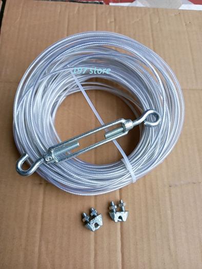 15m dây cáp bọc nhựa 3mm kèm 2 khóa cáp và 1 tăng đơ