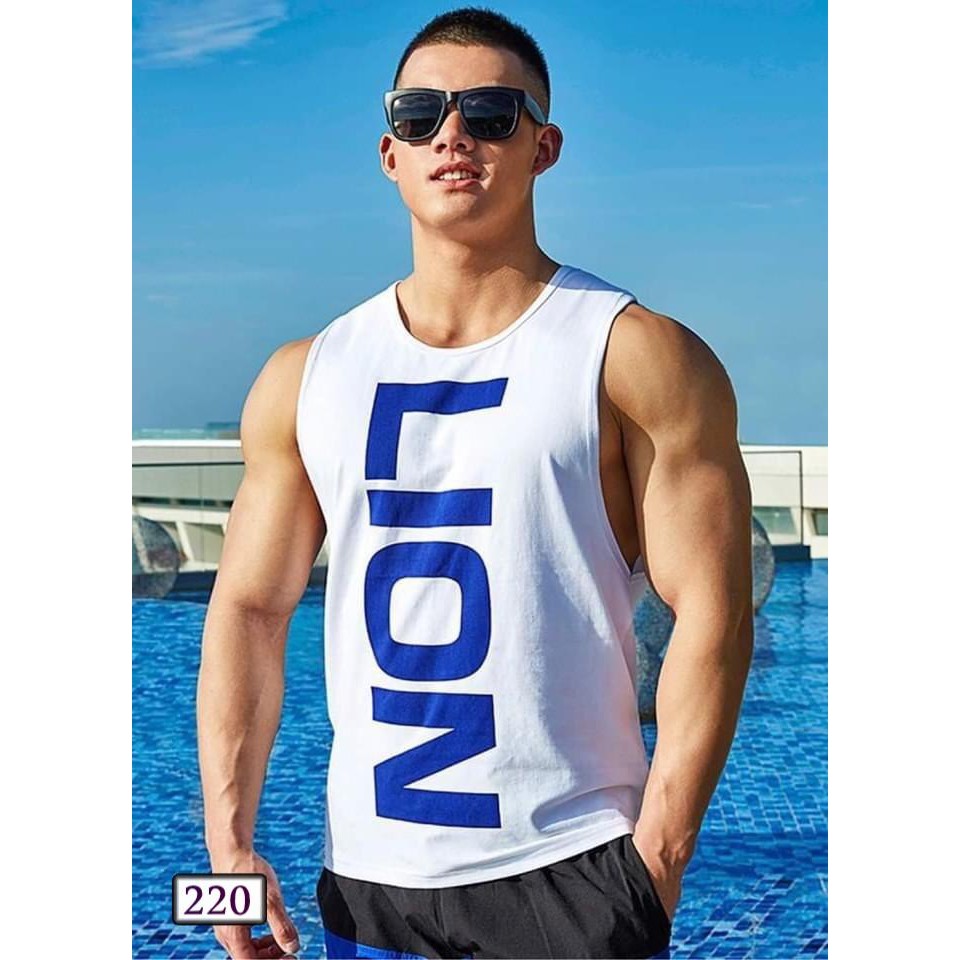 Áo Tập Gym Nam Cao Cấp Áo Thun Ba Lỗ In Hình LION thun Cotton thoáng khí - Co Giãn Tốt Nhiều Màu - A305