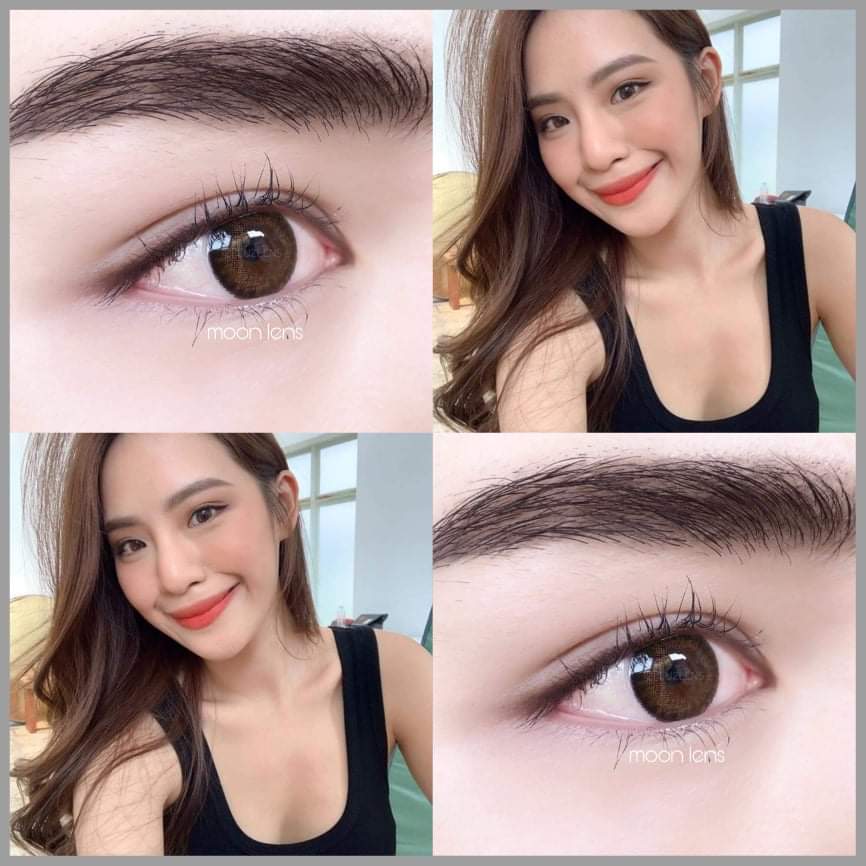 Lens (kính áp tròng) nâu đen tụ nhiên giãn nhỏ đeo êm không cộm sử dụng 12 tháng độ cận từ 0 đến 6 độ