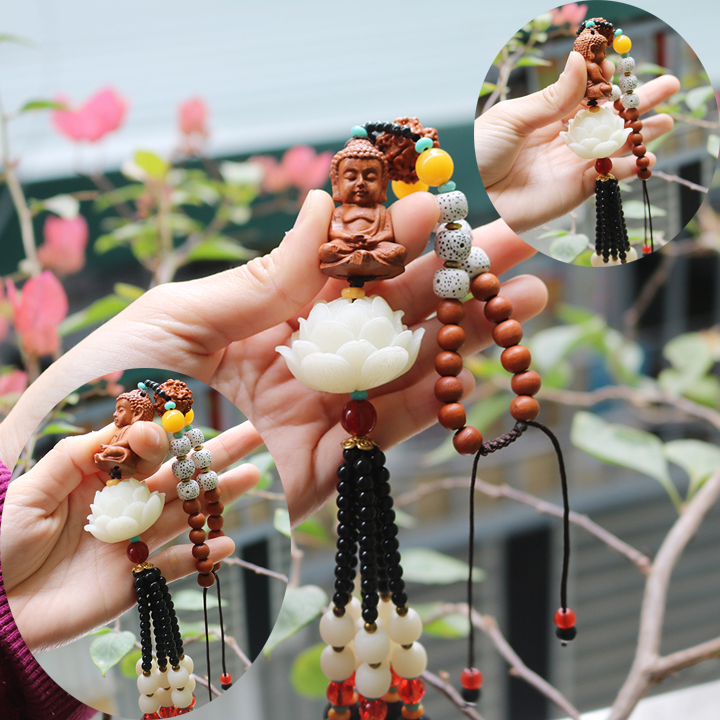 Dây chuyền phật treo xe, khánh treo xe ô tô tượng phật bà quan âm ngồi đài sen, dây treo phong thủy ô tô, dây treo xe hơi hình phật, dây treo xe ô tô may mắn