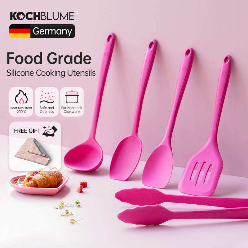 Kochblume Cooking Tools Set Food Grade Silicone Heat-resistant Non-stick Kitchen Spatula Soup Spoon Ladle Skimmer Colander Hotpink Rose Series ราคา 552 บาท*ส่งฟรี