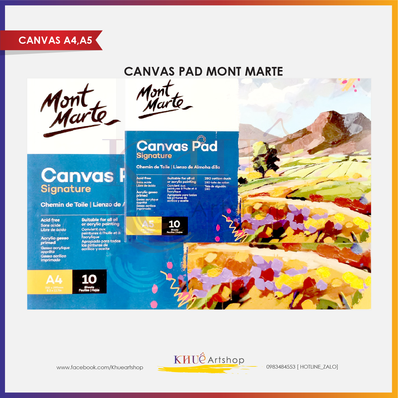 Sổ vải canvas Mont Marte khổ A5,A4,A3, dùng vẽ acrylic, sơn dầu...