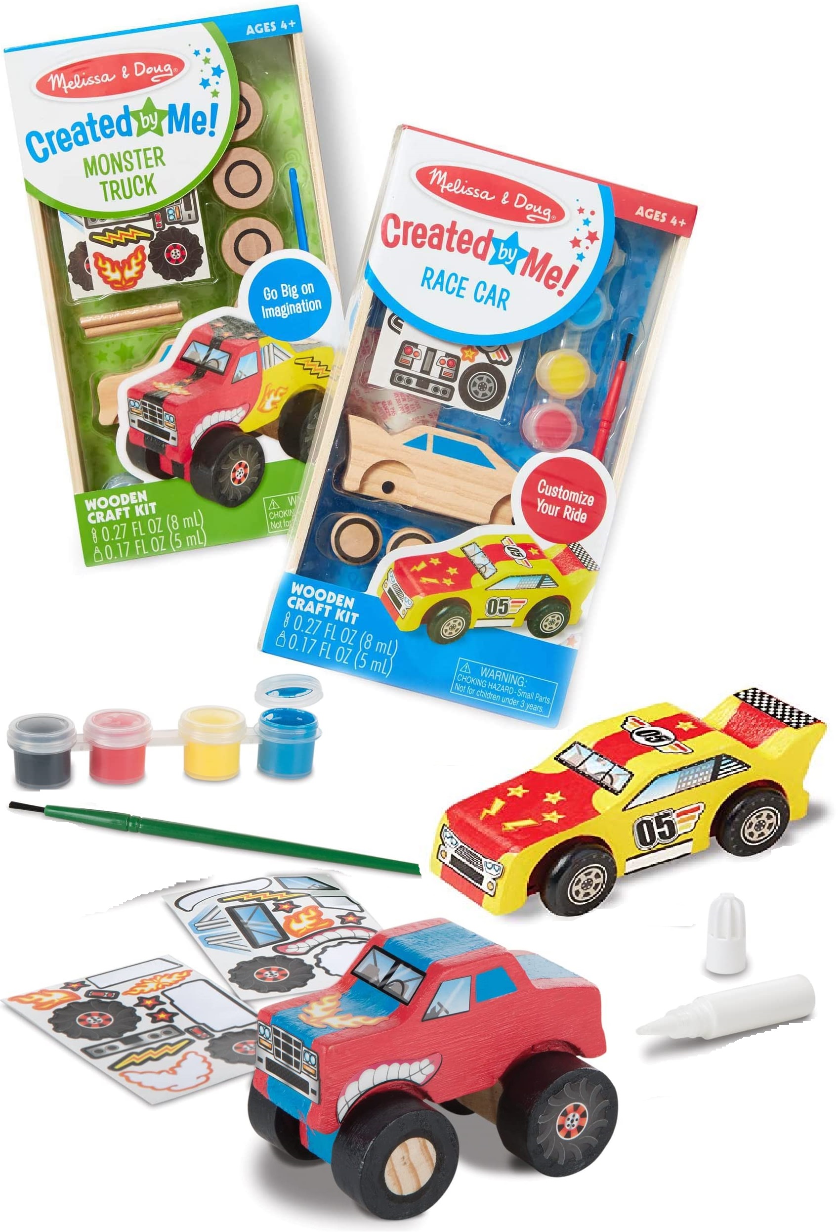 Melissa & Doug Decorate-Your-Own Wooden Craft Kits Set - Race Car and  Monster Truck