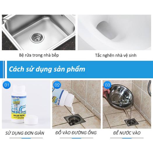 Chai Bột Thông Cống Nghẹt Bồn Rửa Chén Ống Thoát Nước, Chai Bột Thông Cống Thần Thánh 110g