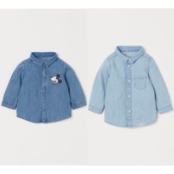 Sơmi bò hoạ tiết Mickey và trơn xanh nhạt cực xinh cực đáng yêu luôn các mẹ ạ ❤️🤤😍