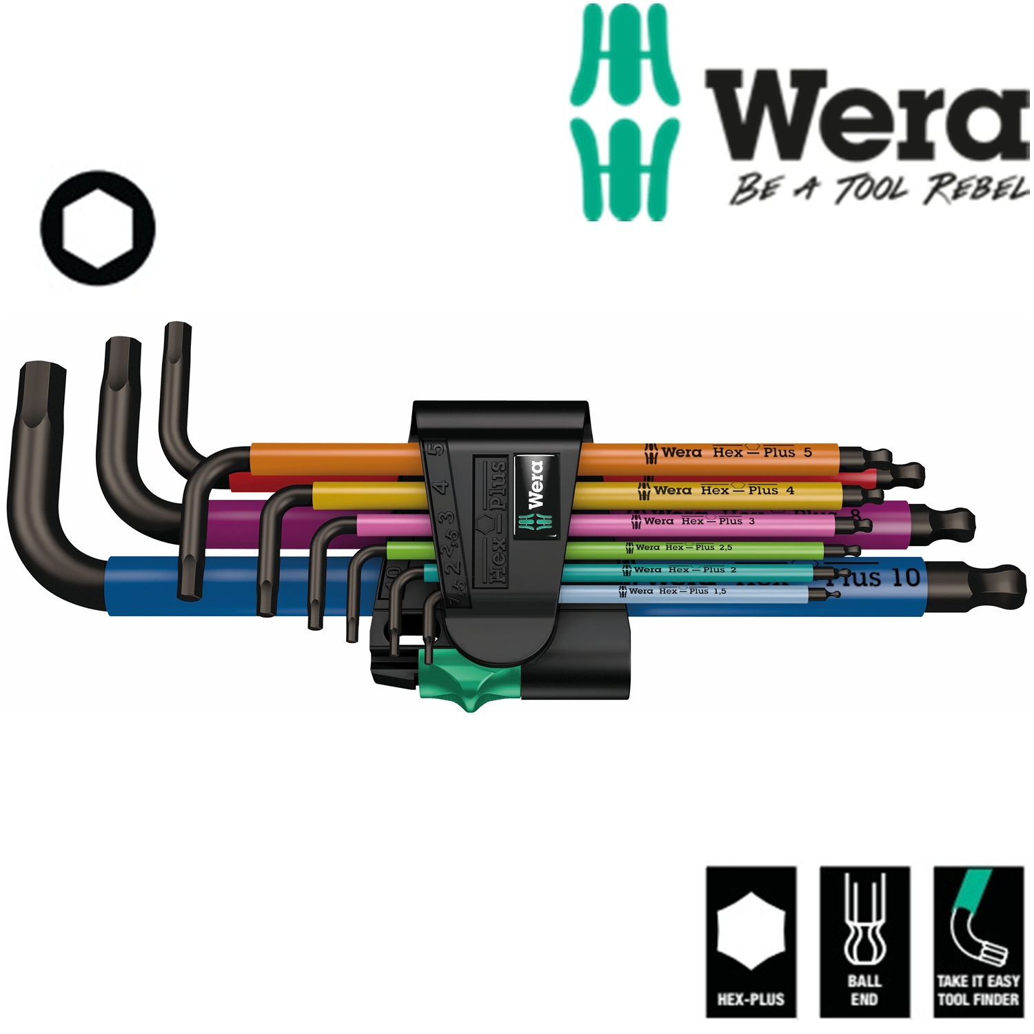 Bộ lục giác Wera 05073593001 đầu bi dài nhiều màu sắc 950/9 Hex-Plus Multicolour 1
