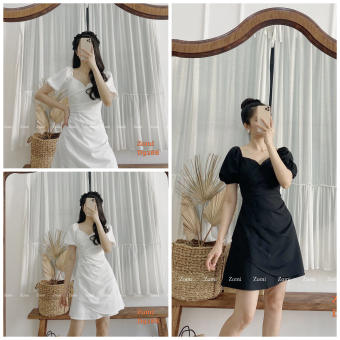 Đầm váy ZOMI cổ chéo thiết kế chít eo tay phồng cao cấp D9288
