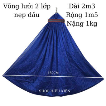 Võng Lưới Cán Thép 2 Lớp Hàng Cao Cấp - Võng lưới 2 lớp - Cỡ Đại 230 x160 cm - Cán thép dài 60cm