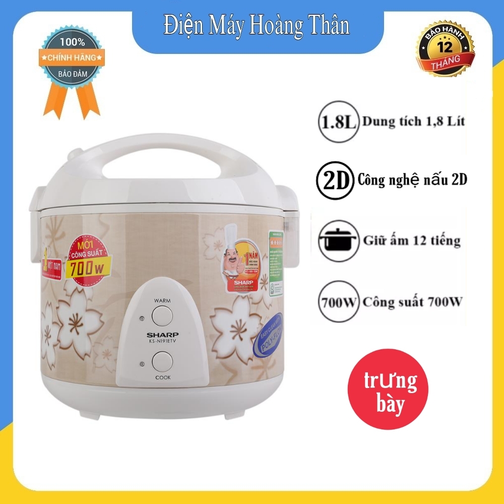 Nồi cơm điện Sharp 1.8 lít KS-N191ETV mới hàng chính hãng chất lượng tốt bảo hành 12 tháng