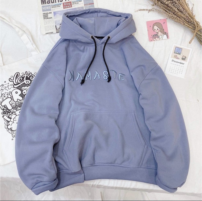 Áo Hoodie Nỉ Ngoại Tay Phồng Nón Lớn Thêu Chữ NAMASTER Form Rộng Dễ Thương