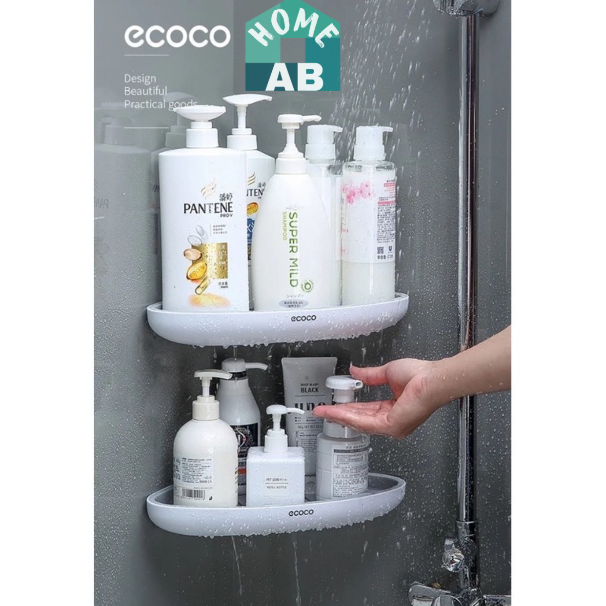 Kệ góc tường nhà tắm thông minh ecoco không cần khoan tường dán cực chắc