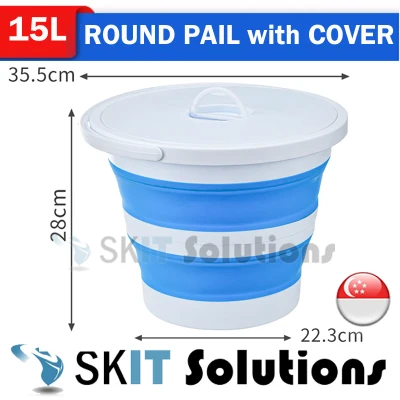 5L 10L 13L 15L Round Waterproof Foldable Pail with Cover or Without Cover, Collapsible Retractable Outdoor Water Pail Bucket Barrel TUB for Car Washing Fishing Toilet Cleaning, Portable Large Plastic Foot Leg Spa Bath Soak, Wash Bin Washtub Picnic Basket (8)