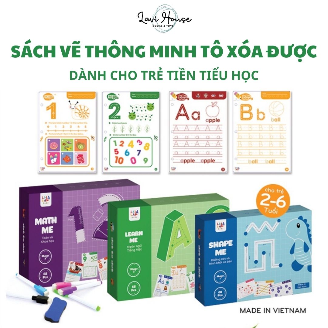[Hoàn tiền 6%]Sách Tập Tô Nét Vẽ Thông Minh Xóa Được, Học Liệu Giáo Dục Sớm Cho Bé Thương Hiệu Lalala Baby Giúp Bé Tập Cầm Bút Luyện Viết Chữ Viết Số Đa Dạng Bài Tập Tư Duy