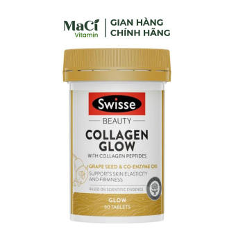 Collagen Glow Swisse Hỗ trợ làm đẹp da với vitamin C, vitamin E 60 viên MaCi