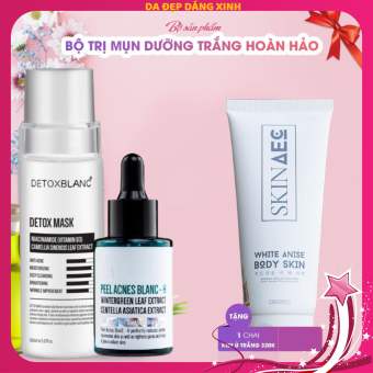 Bộ đôi trị mụn thâm Detox BlanC tặng ủ trắng than hoạt tính skin aec 150ml