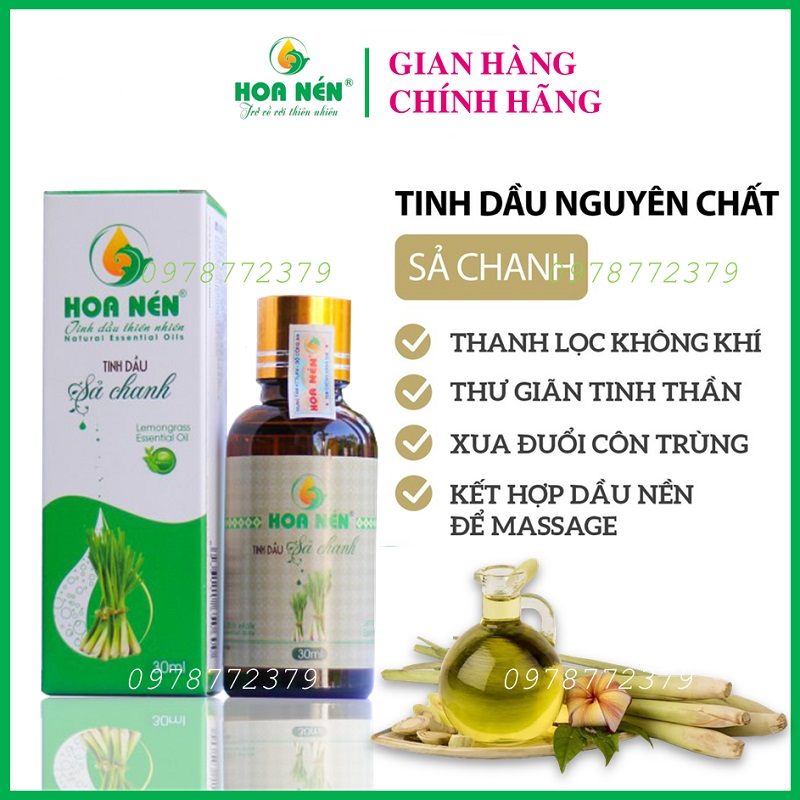 Tinh dầu sả chanh nguyên chất Hoa Nén 30ml - Tinh dầu xông phòng, khử mùi, đuỗi muỗi hiệu quả