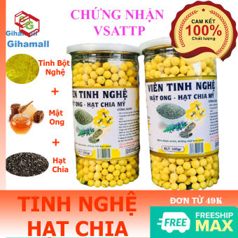 Viên Tinh Bột Nghệ hạt Chia - Gihamall,  giúp  đào thải các chất độc hại trong cơ thể - hộp 250 g