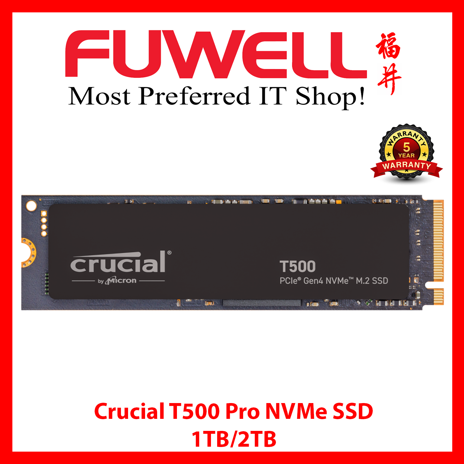 Crucial T500 Pcie Gen4 Nvme M.2 Ssd - 500Gb/1Tb/2Tb/4Tb With