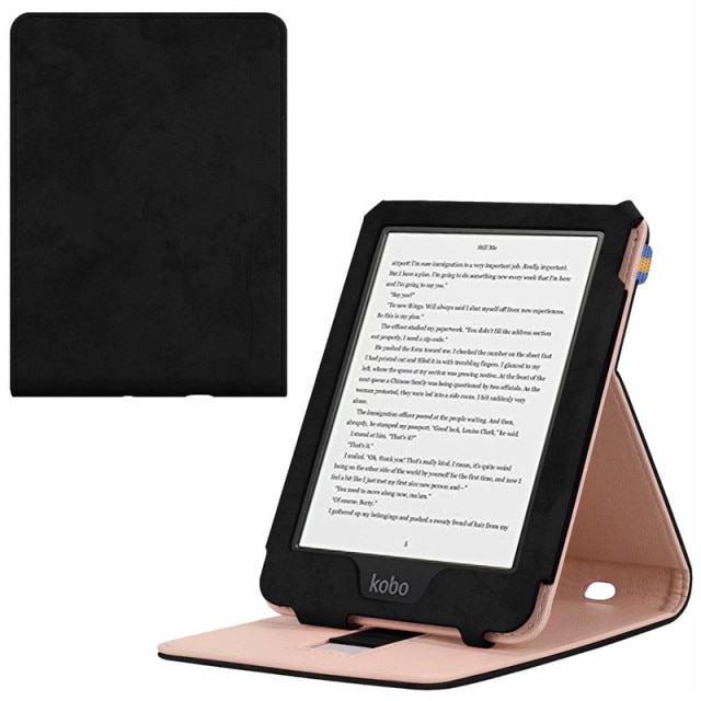 Black/Brown kwmobile Case for Kobo Clara HD PU Leather and Canvas Protective e-Reader Cover Folio Case 