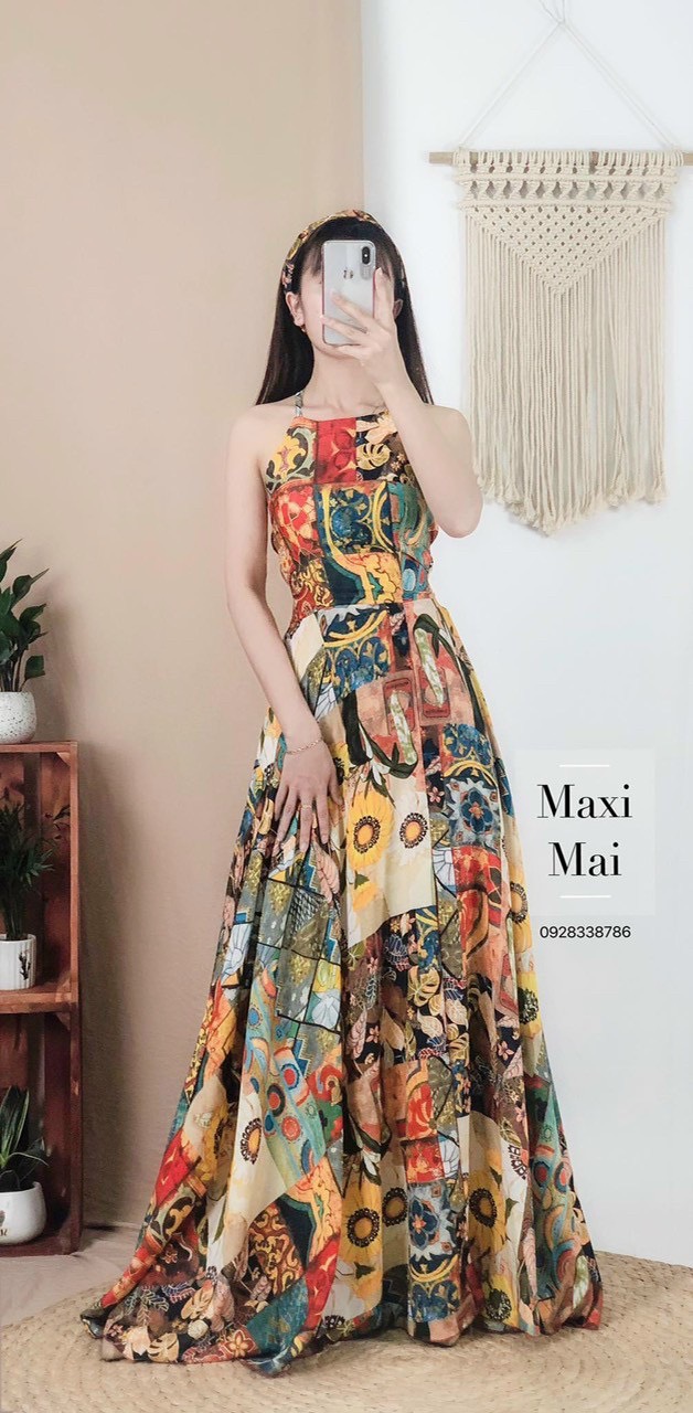 Đầm thổ cẩm siêu xinh phối màu siêu đẹp, thời trang hot hit nữ cao cấp