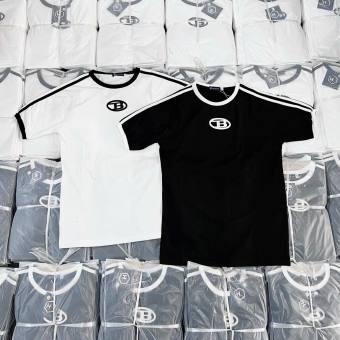 Áo Thun Nữ Vải Conton Mềm Mịn Phối Sọc Vai in Logo Chữ B Kiểu Dáng Trẻ Trung .HK